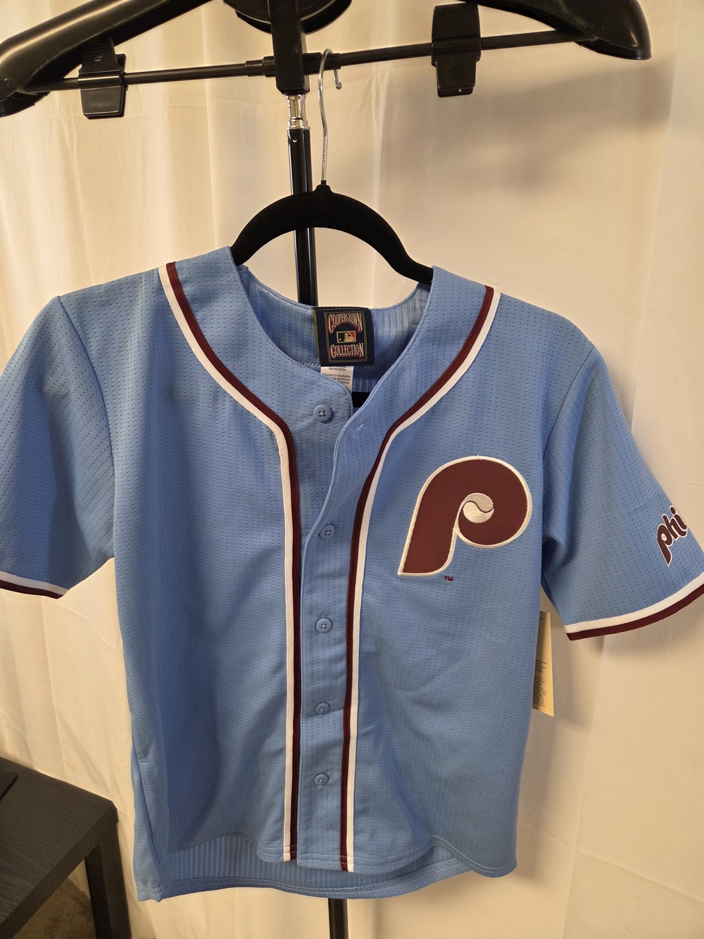 Kids Light Blue Baseball Jersey with Maroon Trim